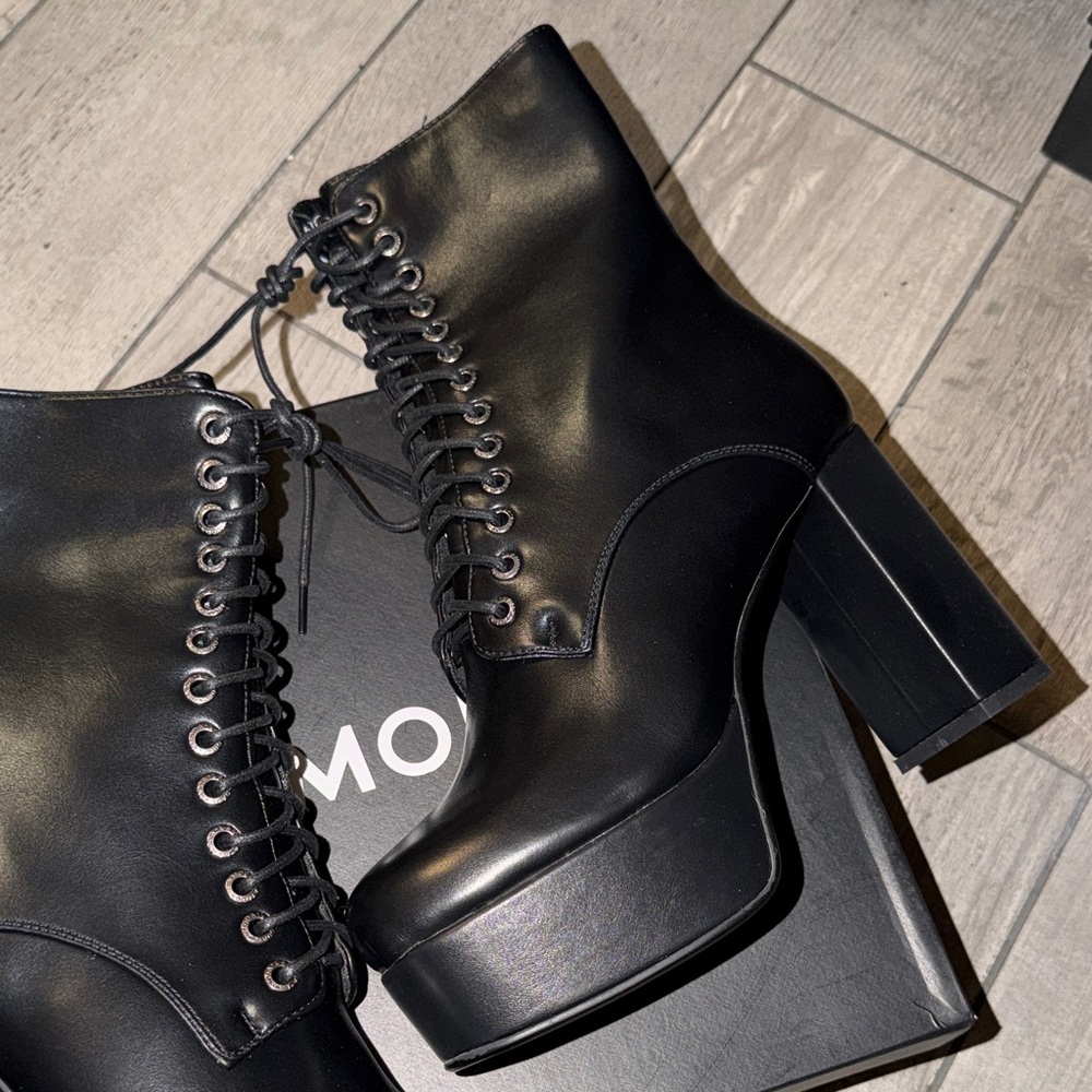 Black Lace-Up Platform Boots - Picture 2 of 6